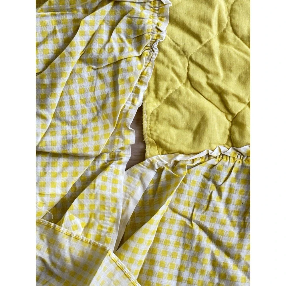 Vtg 70s Holly Hobby Thin Bedspread Cottagecore Prairie Yellow‎ Plaid Ruffle Twin